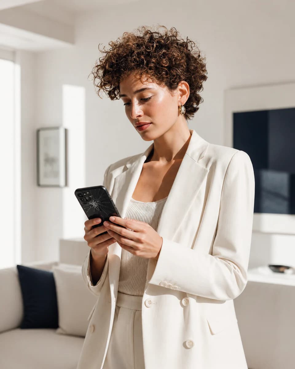 Cliente examinant son smartphone endommagé
